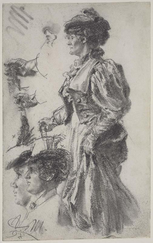 Standing Woman in Street Dress holding a Parasol
