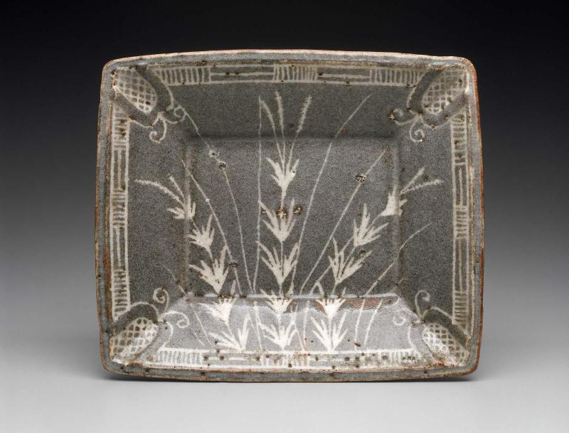 Plaque- style dish with design of grasses