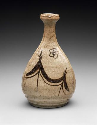 Sake bottle with design of drying nets