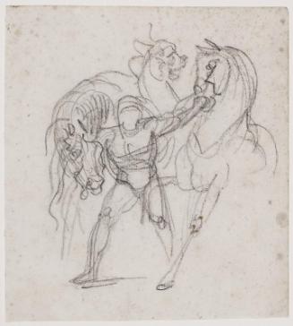 Recto: Study of a man leading three horses [Automedon]; Verso: Study of three men in a state of agitation