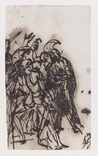 Figures facing right: a study for the left side of Achilles Swearing Revenge at the Bier of Patroclus.