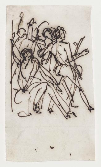 Figures facing right: a study for the left side of Achilles Swearing Revenge at the Bier of Patroclus.