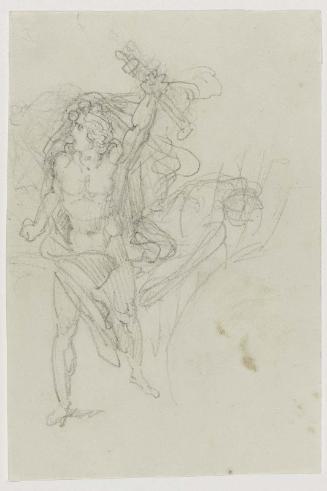 Recto: Study of a striding man [Automedon]; Verso: Slight sketch of three [?] figures