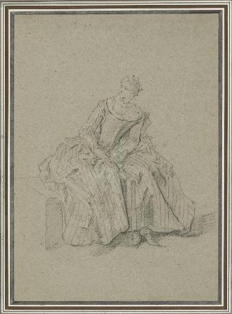 Seated women, in striped dress