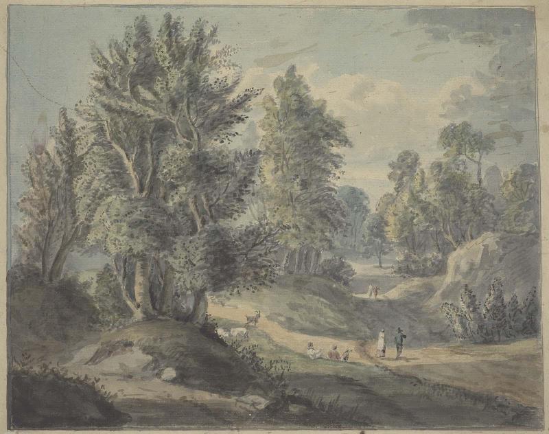 Wooded Landscape with Figures and Goats