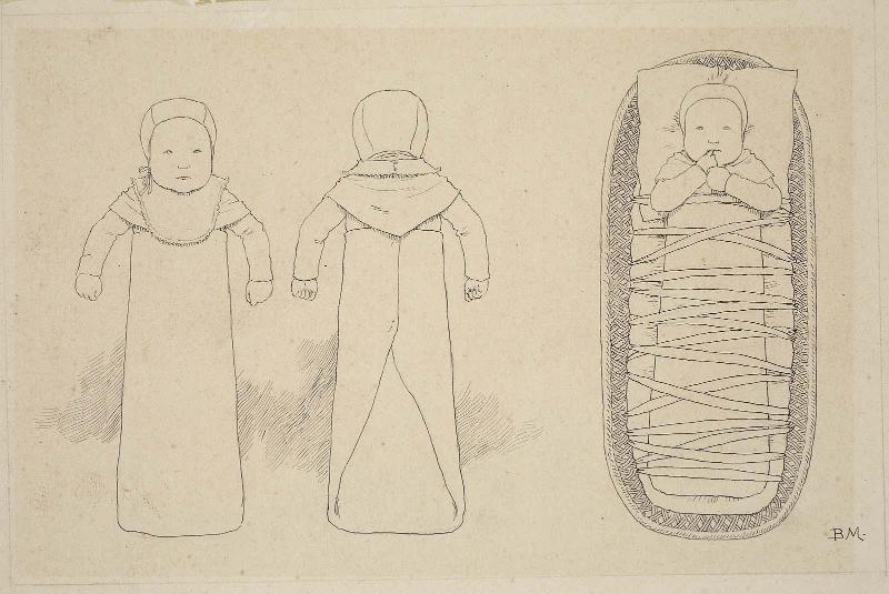 A child in long clothes and a child of Southern France tied in its basket