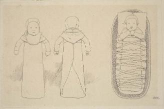 A child in long clothes and a child of Southern France tied in its basket