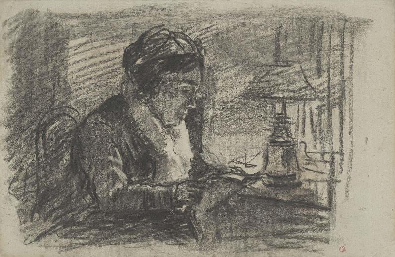 Old Woman Seated by Oil Lamp