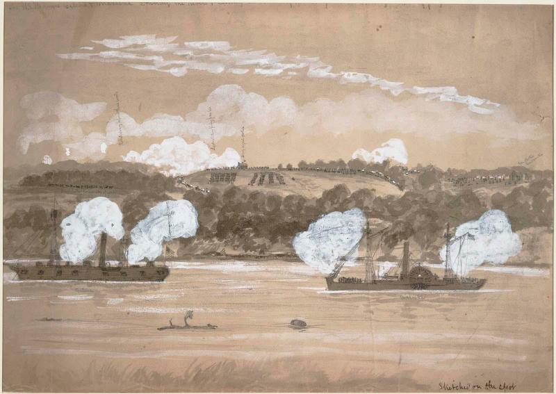 U.S. Steamers "Galena" and "Makaska" Shelling the Rebels