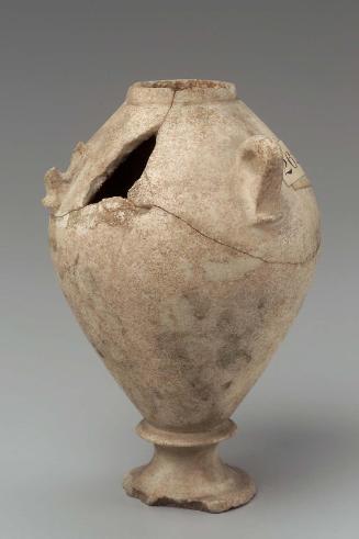 Two-handled globular ovoid jar on integral stand