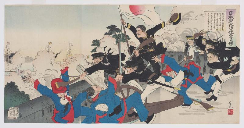 The Japanese Army Occupying the Fort at Dagu (Nihongun Taiko no hôdai o senryô su)