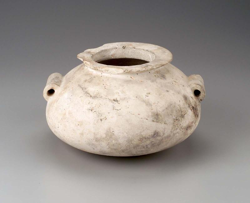 Squat bag shaped jar with lug handles