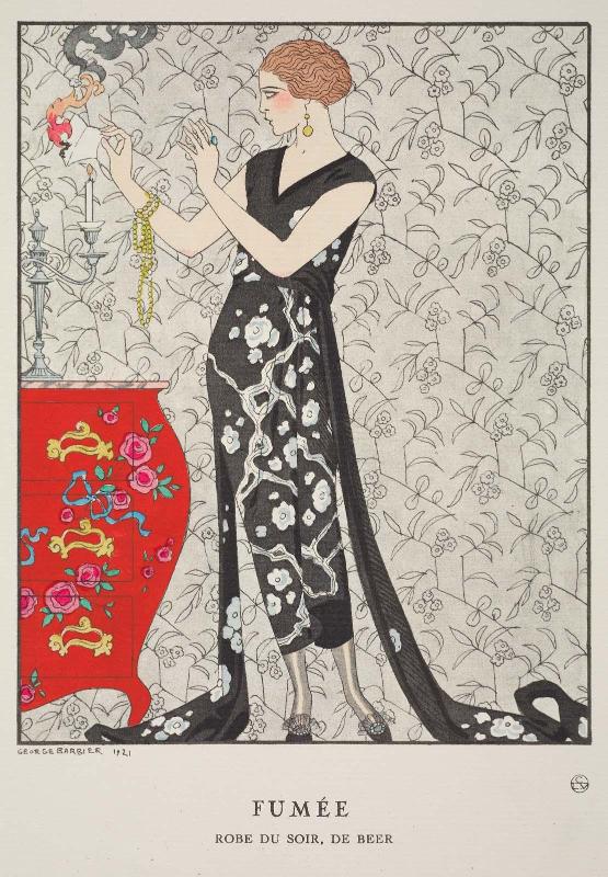 "Fumée - Robe du soir, de Beer," plate 8 from Gazette du Bon Ton, Volume 1, No. 1