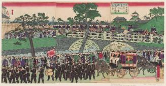 The Imperial Tour to the Northeast Setting Out from Manseibashi on June 6, 1876 (Meiji kunen rokugatsu muika Ôshû miyuki Manseibashi no zu)