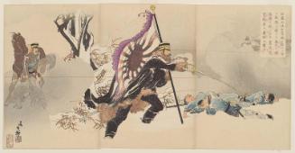 Colonel Satô Attacking the Fortress at Niuzhuang, As He Braved a Hail of Enemy Fire, Dashing Forward with the Flag as His Support and Capturing the Fort