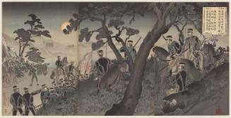 Our Cavalry Scouting the Battery at Port Arthur from Tucheng (Waga kihei Dojô shieki yori Ryojun hôdai teisatsu no zu)
