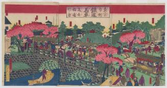 Tokyo City Streets: Horse-Drawn Trolleys on Yorozuyo (Mansei) Bridge (Tôkyô shigai tetsudô basha Yorozuyobashi tsûkô no kei)