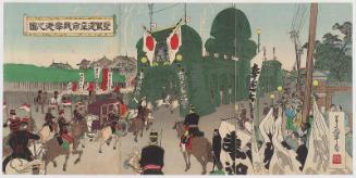 Illustration of Citizens Greeting the Return of His Imperial Majesty's Carriage (Seiga kankô shimin hôgei no zu)