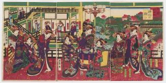 Assortment of Celebrated Beauties: A Contest of Flowers in Full Bloom (Meiyo beppin-zoroi, kaika no kisoi)