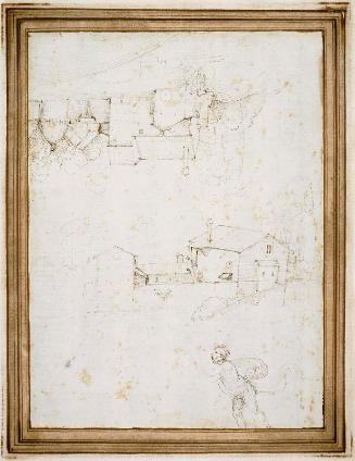 Landscape with Farm Buildings and Pollarded Mulberry Tree (recto); Studies of Farm Buildings and Water Mill (verso)