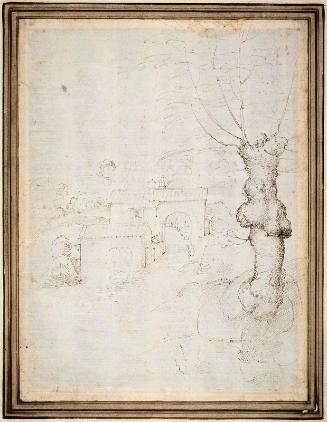 Landscape with Farm Buildings and Pollarded Mulberry Tree (recto); Studies of Farm Buildings and Water Mill (verso)