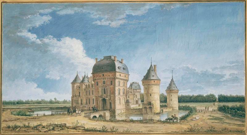 End View of the Château de la Ferté-Vidame with a Couple Walking