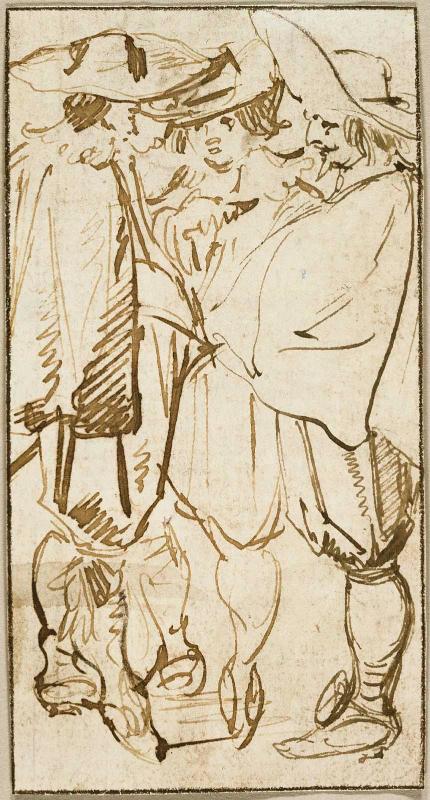 Three Men in Conversation (recto); Study of the Legs of a Fashionably Dressed man (verso)