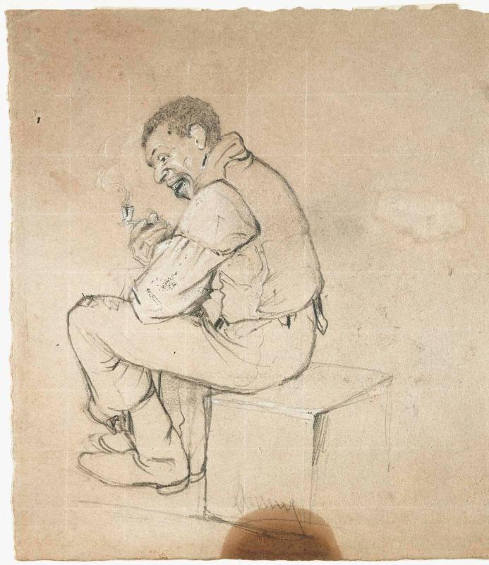 Study for "In the Woodshed": Man Seated Holding a Pipe