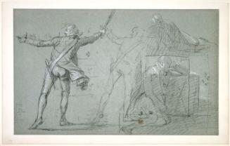 Study for "The Death of Major Peirson" (Officer Leading Troops and Wounded Drummer; verso: Robed Figure and Two Geometric Torso Studies)