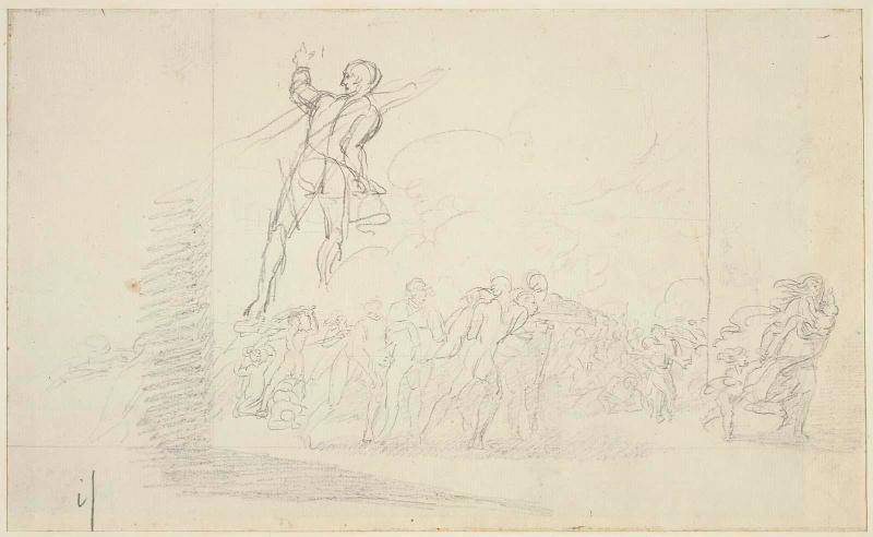 Study for "The Death of Major Peirson" (Officers supporting Major Peirson; verso: Nude Composition Study and Officer Leading Troops)