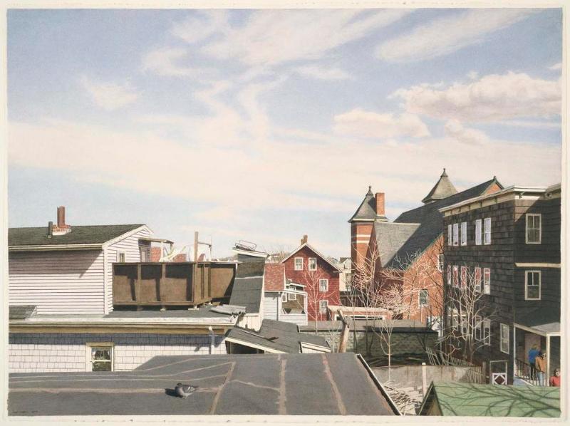 Backs of Houses and Church, Early Spring