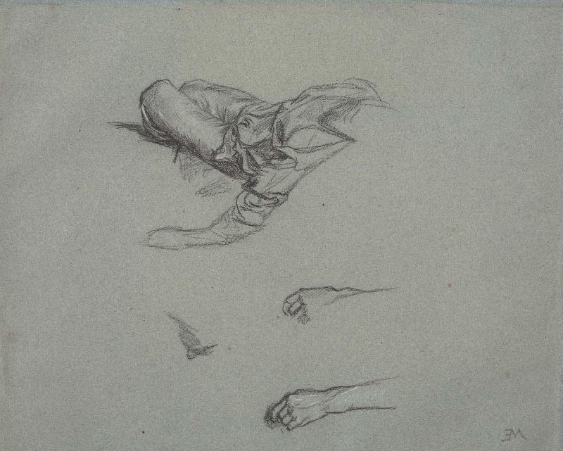 Study of hands and a reclining figure