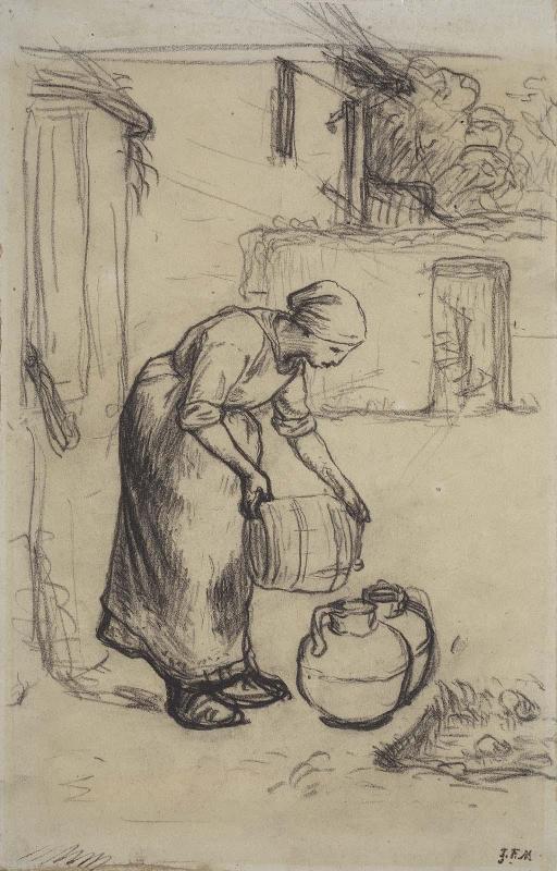 Study for Woman Pouring Water into Milk Cans