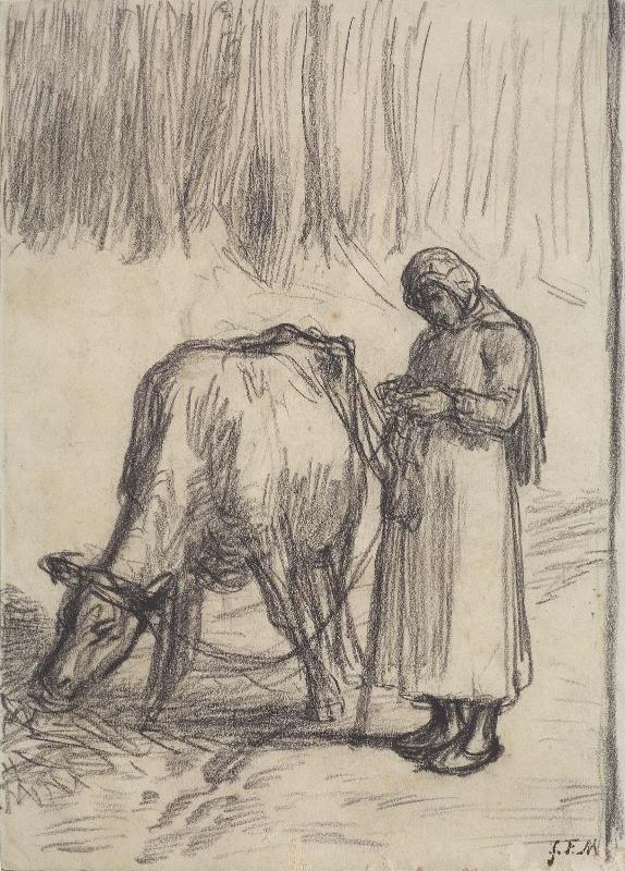 Girl Tending a Cow