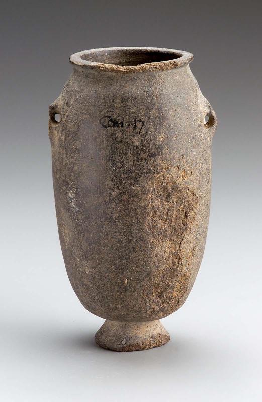 Tall, ovoid, footed jar with integral handles