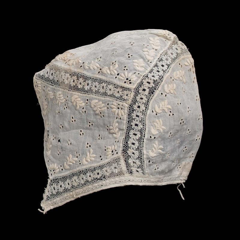 Infant's embroidered linen cap