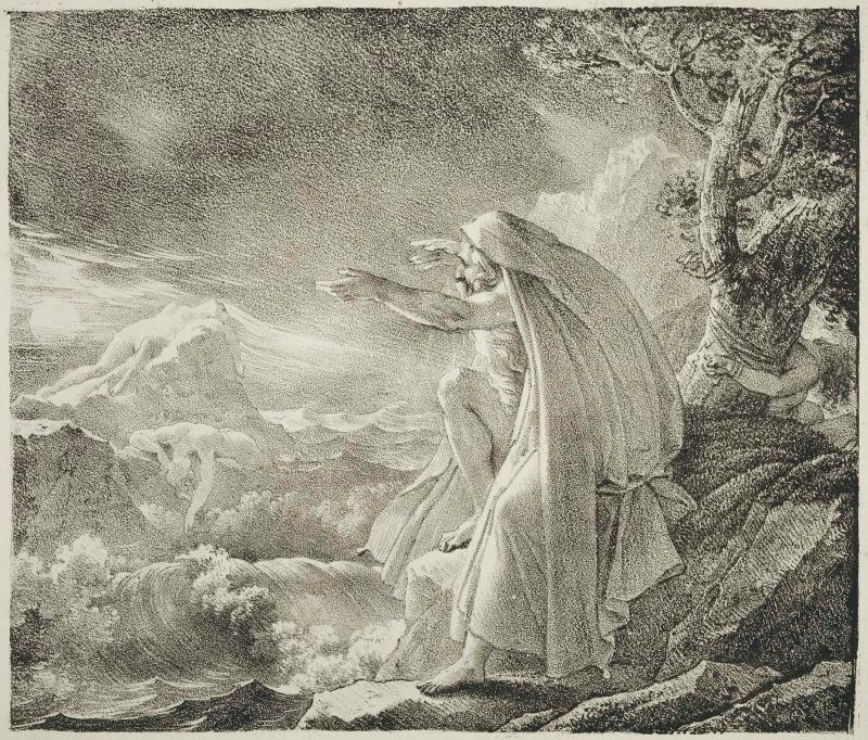 The Bard Amin Lamenting the Death of his Children (Ossian) (Old man sitting on a rock by the sea)