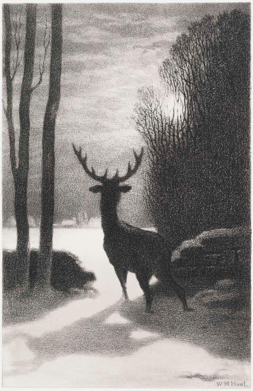 Stag in Winter Moonlight  (Stag at Fontainebleu)