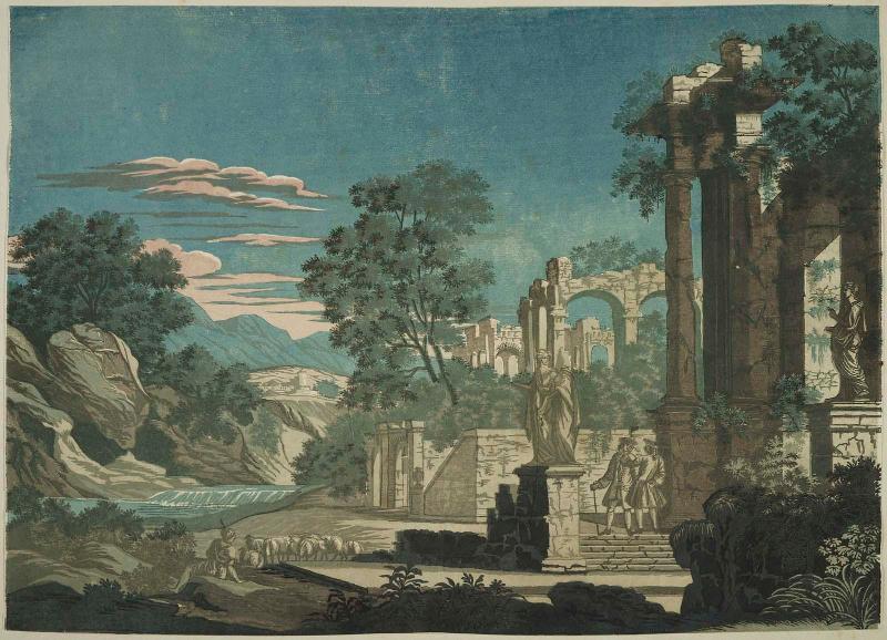 Heroic Landscape with Sheep, Statues, and Gentlemen