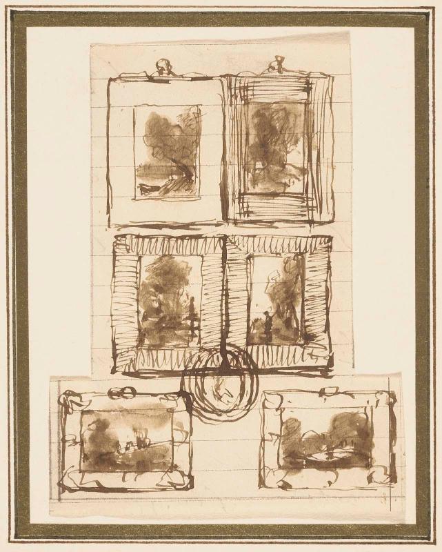 Sketch to show how six paintings should be hung