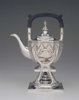 Tea kettle on stand, part of a five-piece tea and coffee service