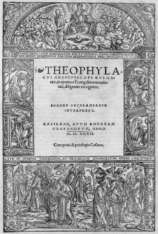 Title page to Theophylacti Archiepiscopi Bulgariae In quatuor Euangelia enarrationes