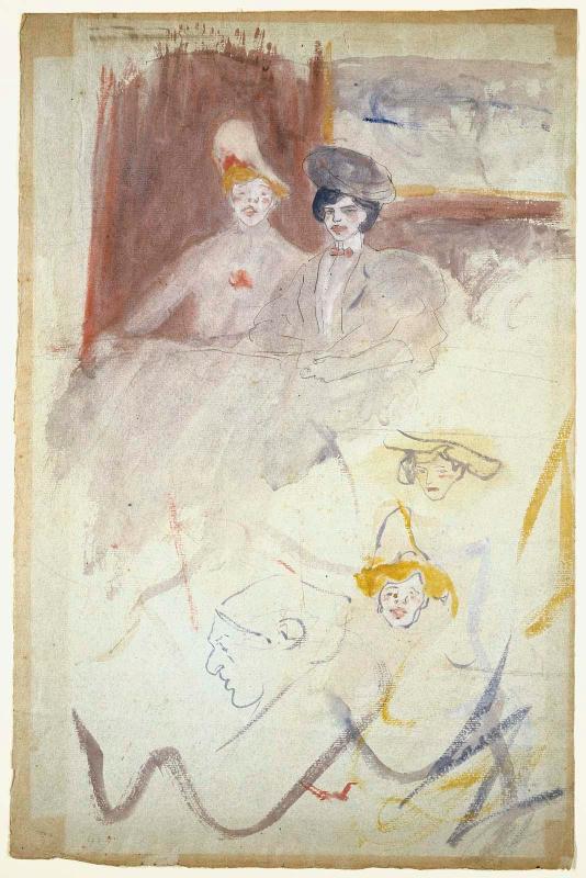 Sheet of Studies: Two Women Seated at a Table and Three Heads