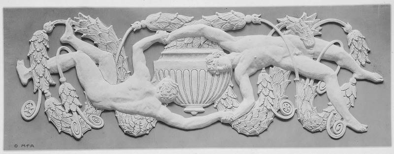 Bas-relief of two classical male figures wrestling