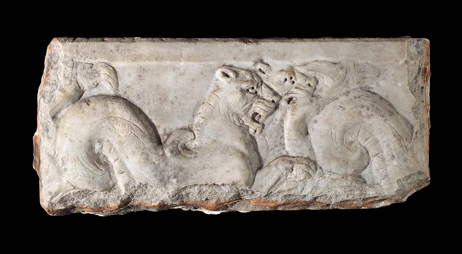 Sarcophagus lid fragment: sea monsters