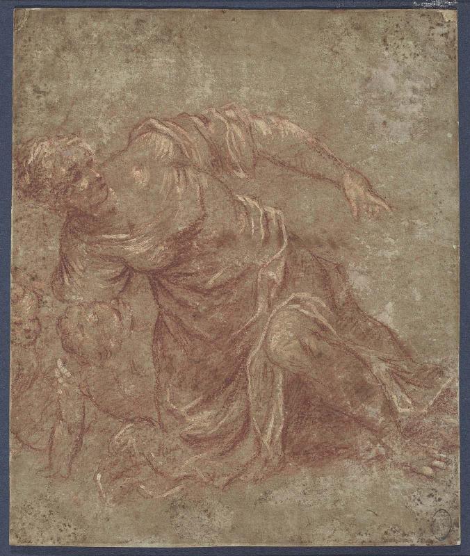 Kneeling Woman Shielding Two Children