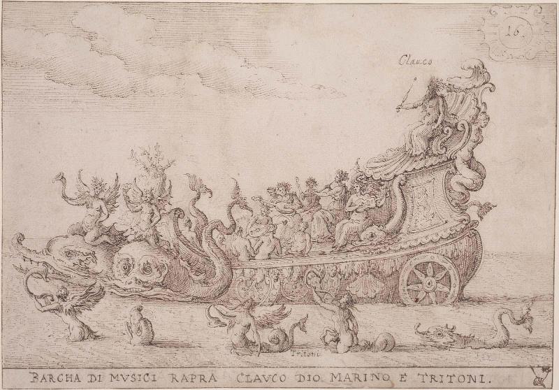 A Fantastic Barge Decorated with Dolphins and Carrying Musicians and Glaucus