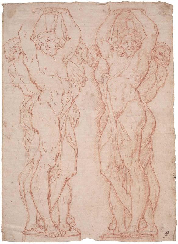 Two Caryatid Groups from Cloister of San Michele in Bosco, Bologna (recto); 
Two Studies of Hercules and the Nemean Lion (verso)