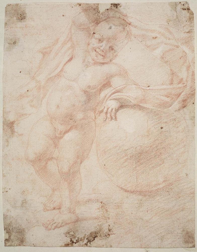 Nude Putto Resting against a Globe