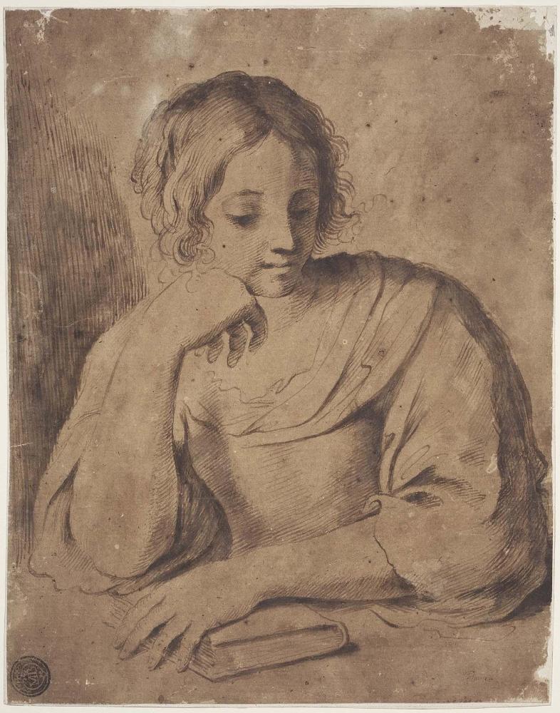 Girl seated at a table with a book